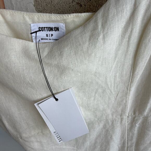 Minimalist Linen Blend Beige Mini Dress Cotton On Adjustable Straps Size S NWT - Picture 5 of 10